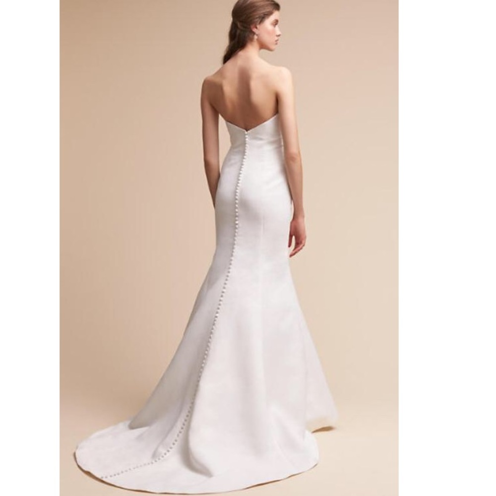 BHLDN Strapless White Mermaid Wedding Gown with Covered Buttons